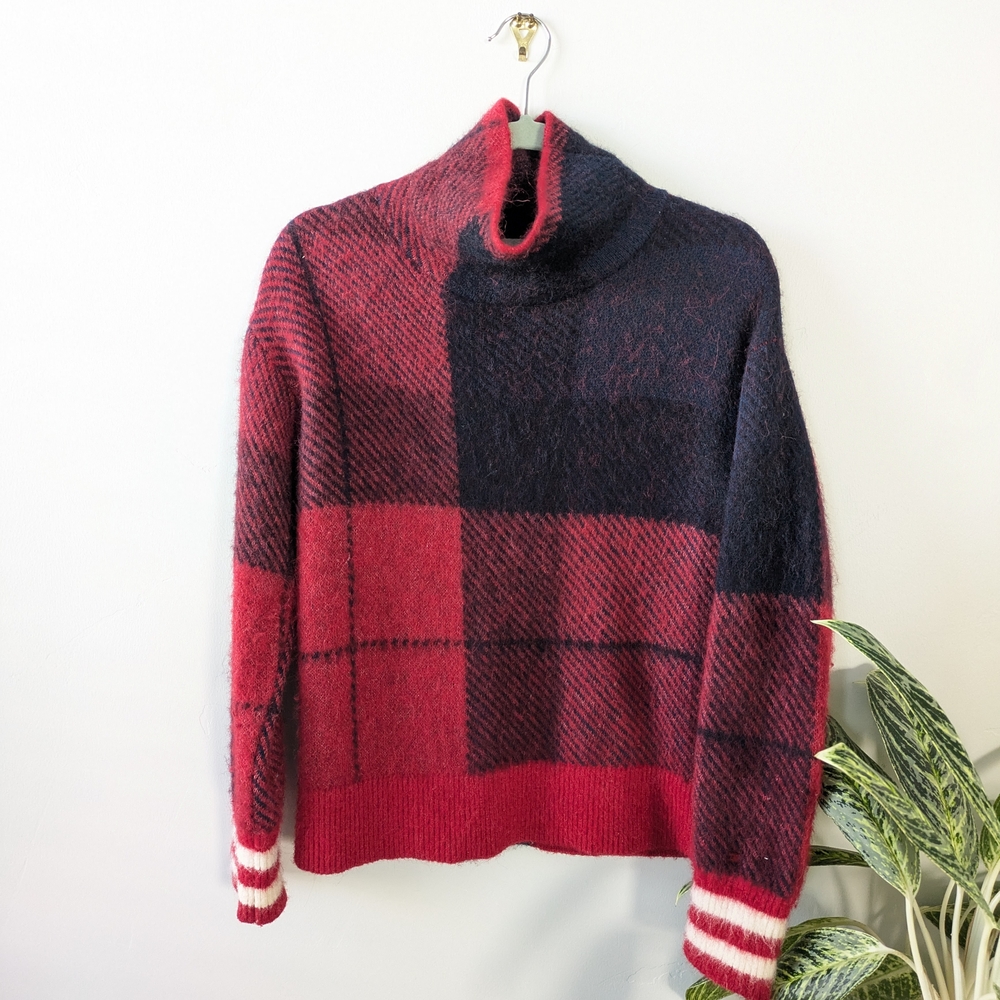 Tommy Hilfiger Cozy Plaid Red and Blue Women's Sweater